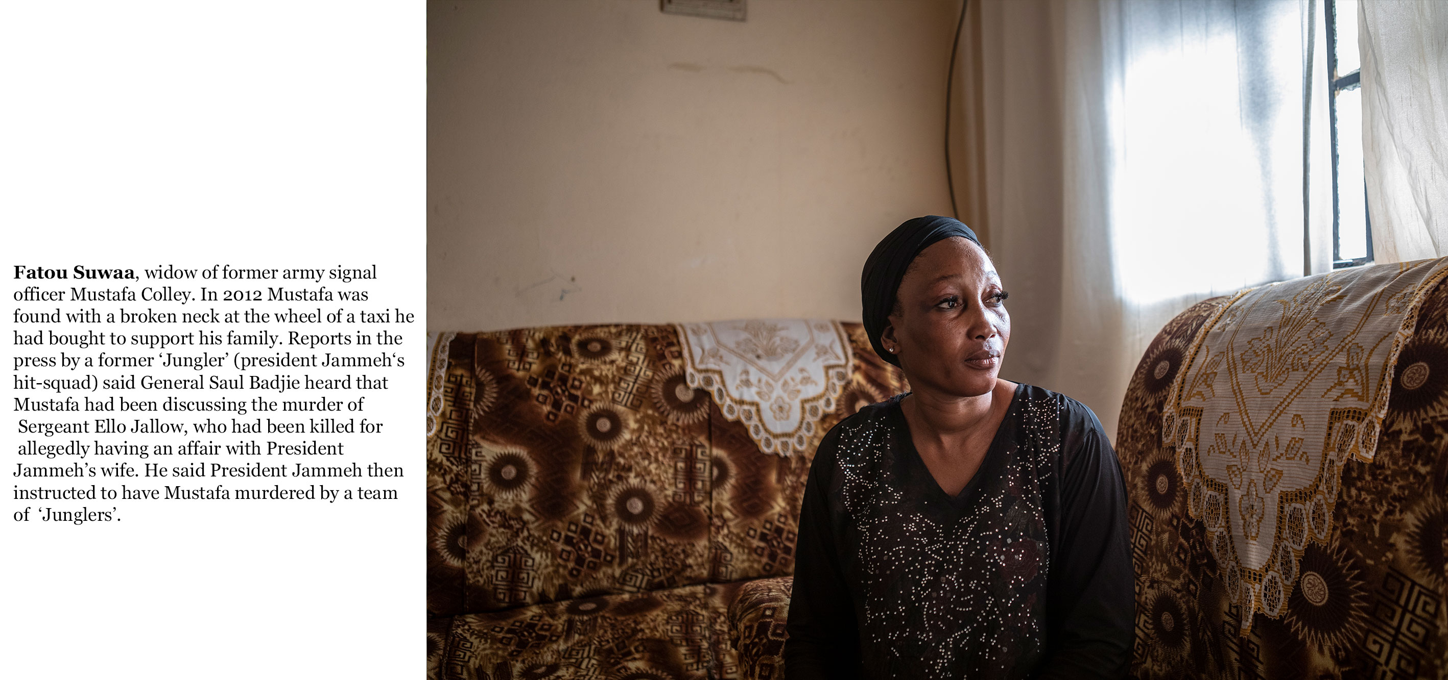 Gambia victims and resisters -Fatou_Suwaa wife of army signal officer, Mustafa Colley who in 2012 was found with a broken neck at the wheel of his taxi _6994_TEXT_web ©Jason Florio
