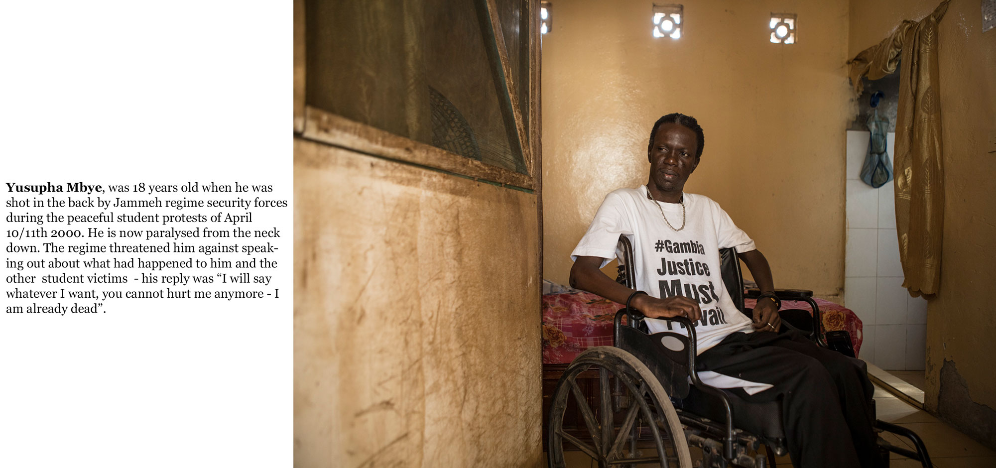 Gambia victims and resisters - Yusupha Mbye shot in the back by Gambian security forces, which left him paralysed, during April 2000 student protests - Jason_florio-0689_TEXT_web