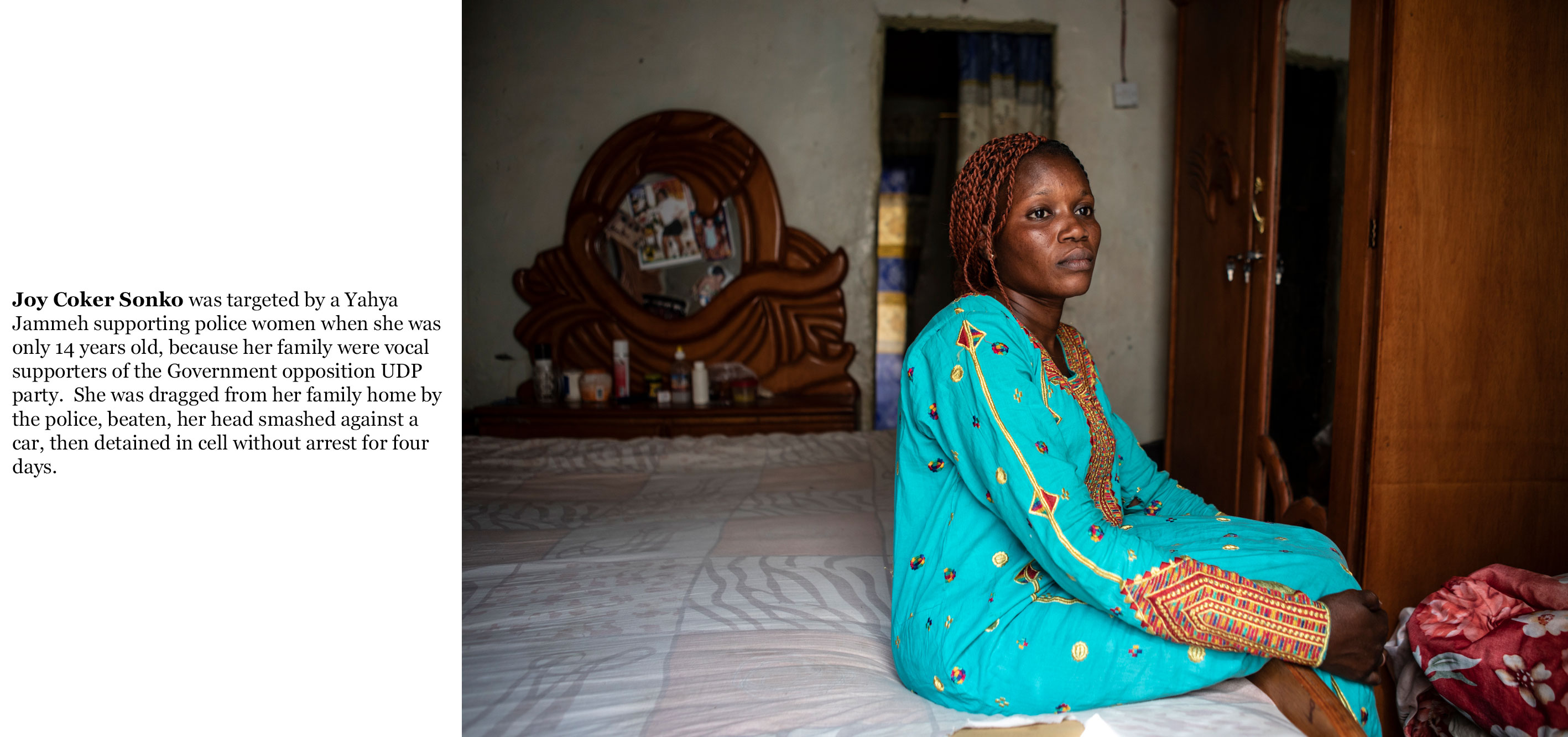Gambia victims and resisters - Joy-Coker-Sonko beaten by police at 14 years old -1822_TEXT_web ©Jason Florio 