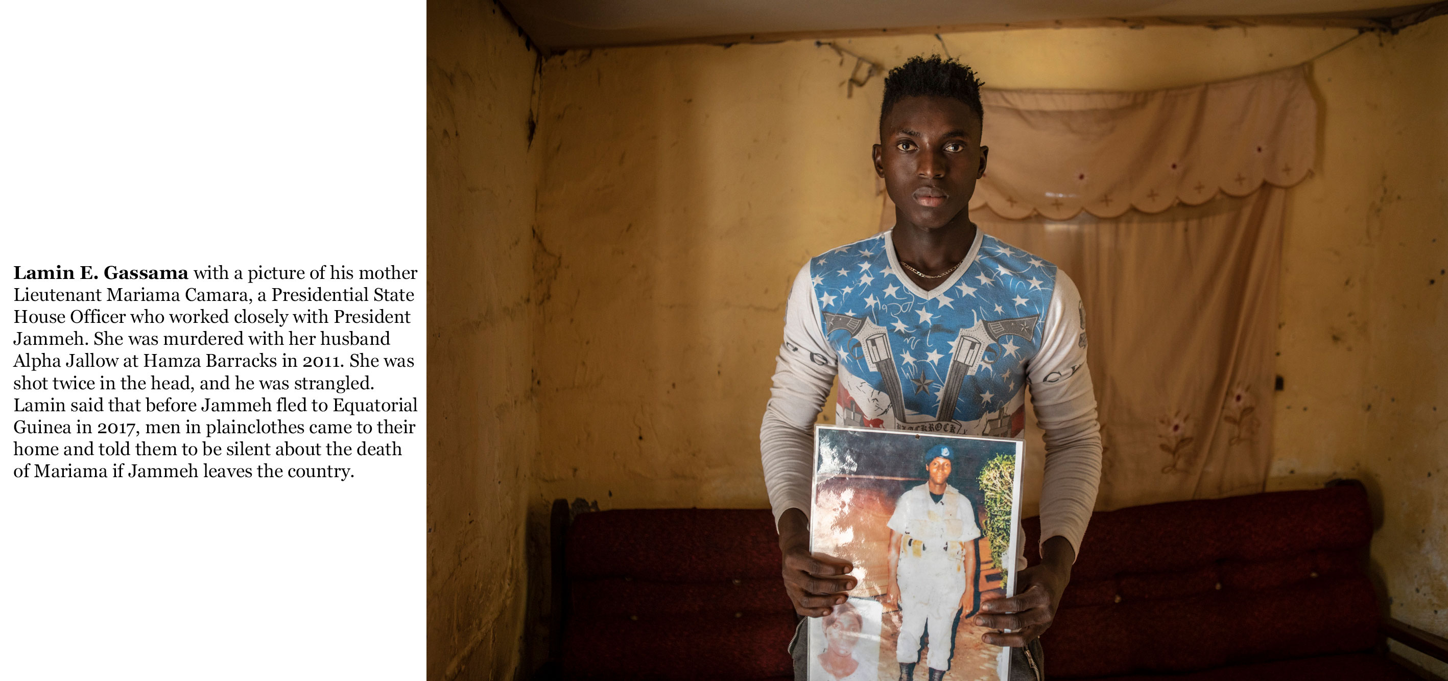 Gambia victims and resisters -Lamin-E-Gassama, son of murdered Gambian soldier, Lieutenant Mariama Camara at Hamza Barracks  _2081_TEXT_web ©Jason Florio 