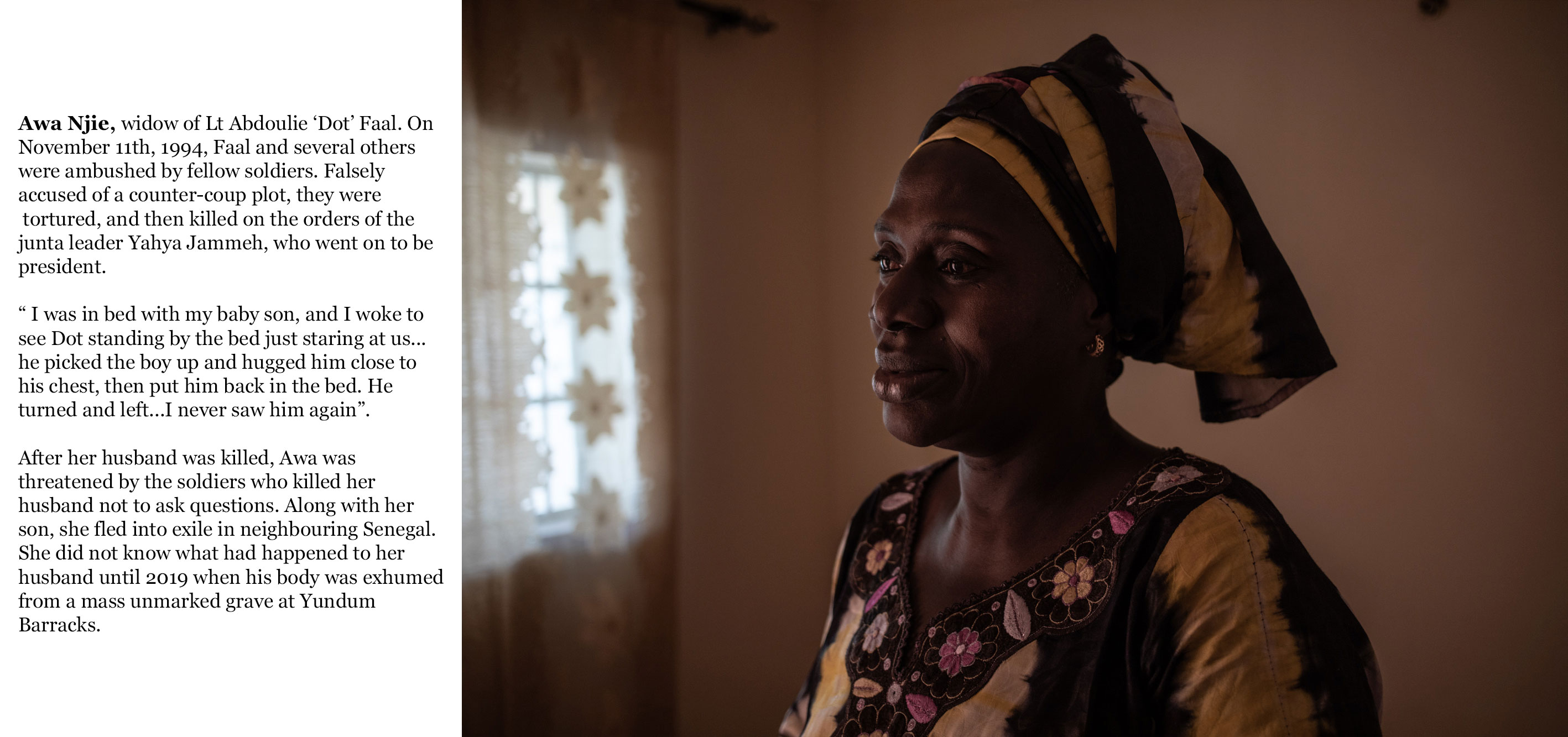 Gambia victims and resisters -awa_njie wife of Lt Abdoulie Dot Faal who was killed November 1994 by Gambian security forces accused of a coup attempt  -9825_TEXT_WEB ©Jason Florio 