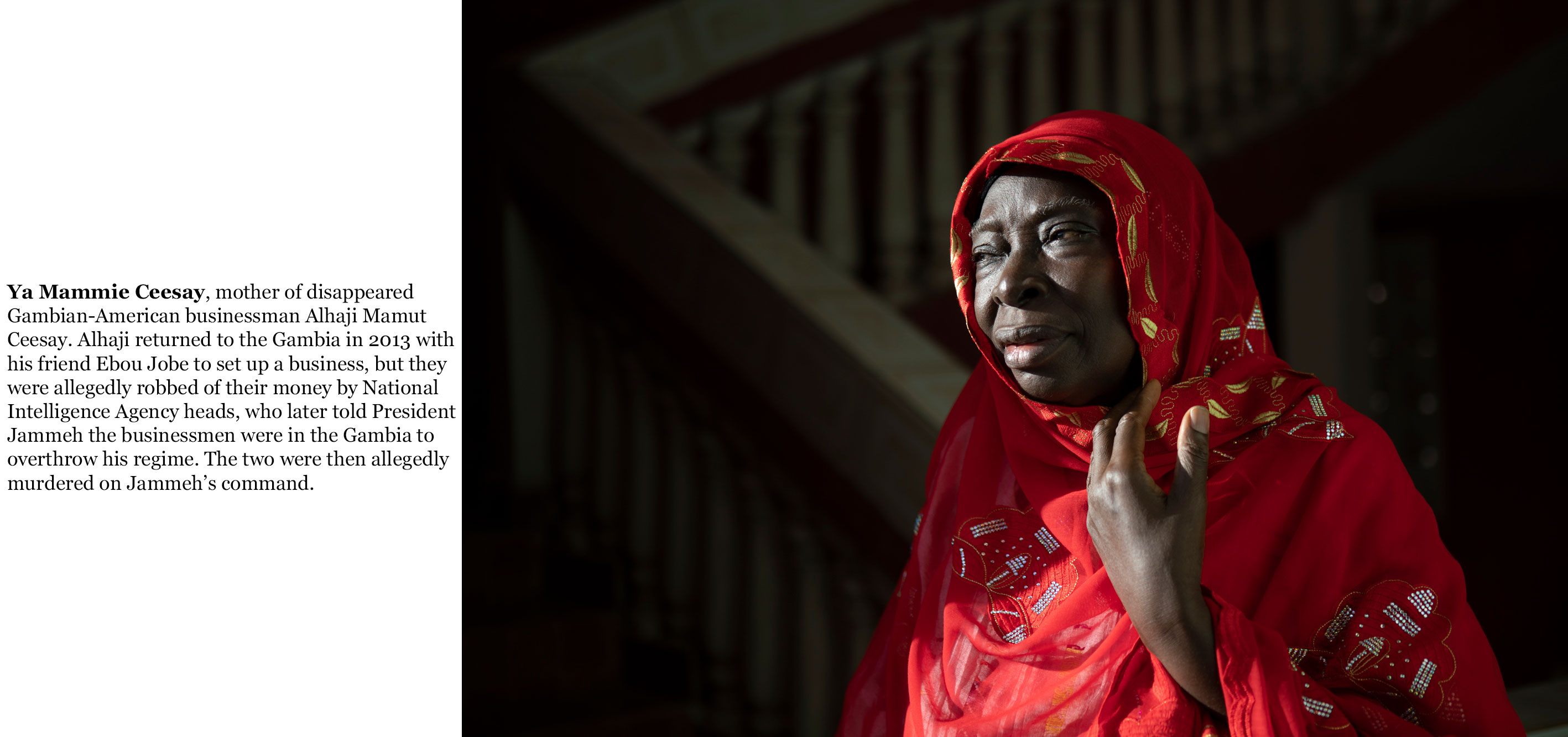 Gambia victims and resisters - Ya Mammie Ceesay, mother of murdered businessman Alajie Mamut Ceesay,  florio-1397_TEXT_FLAT_web